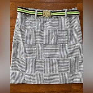 Lilly Pulitzer Nautical Blue Seersucker Skirt & Belt Size 8 $129 EUC